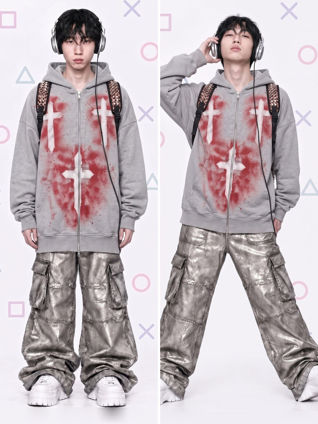 "triple cross" zip hoodie