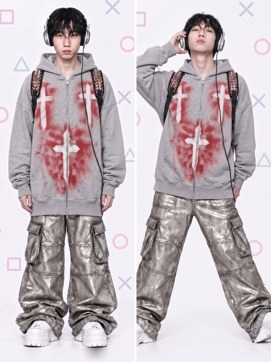 "triple cross" zip hoodie