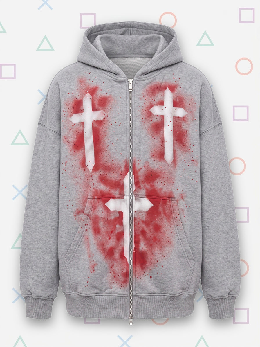 "triple cross" zip hoodie