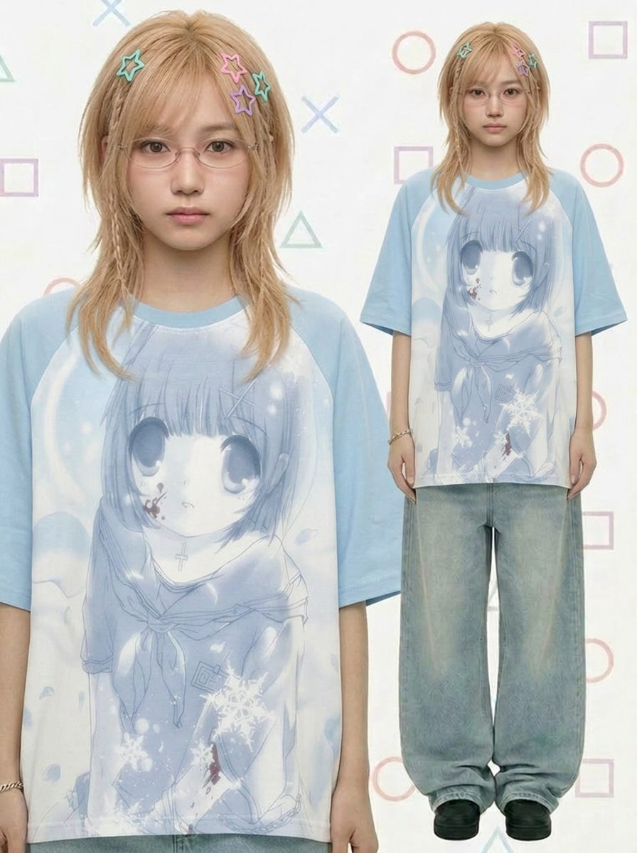 "snow angel" raglan tee